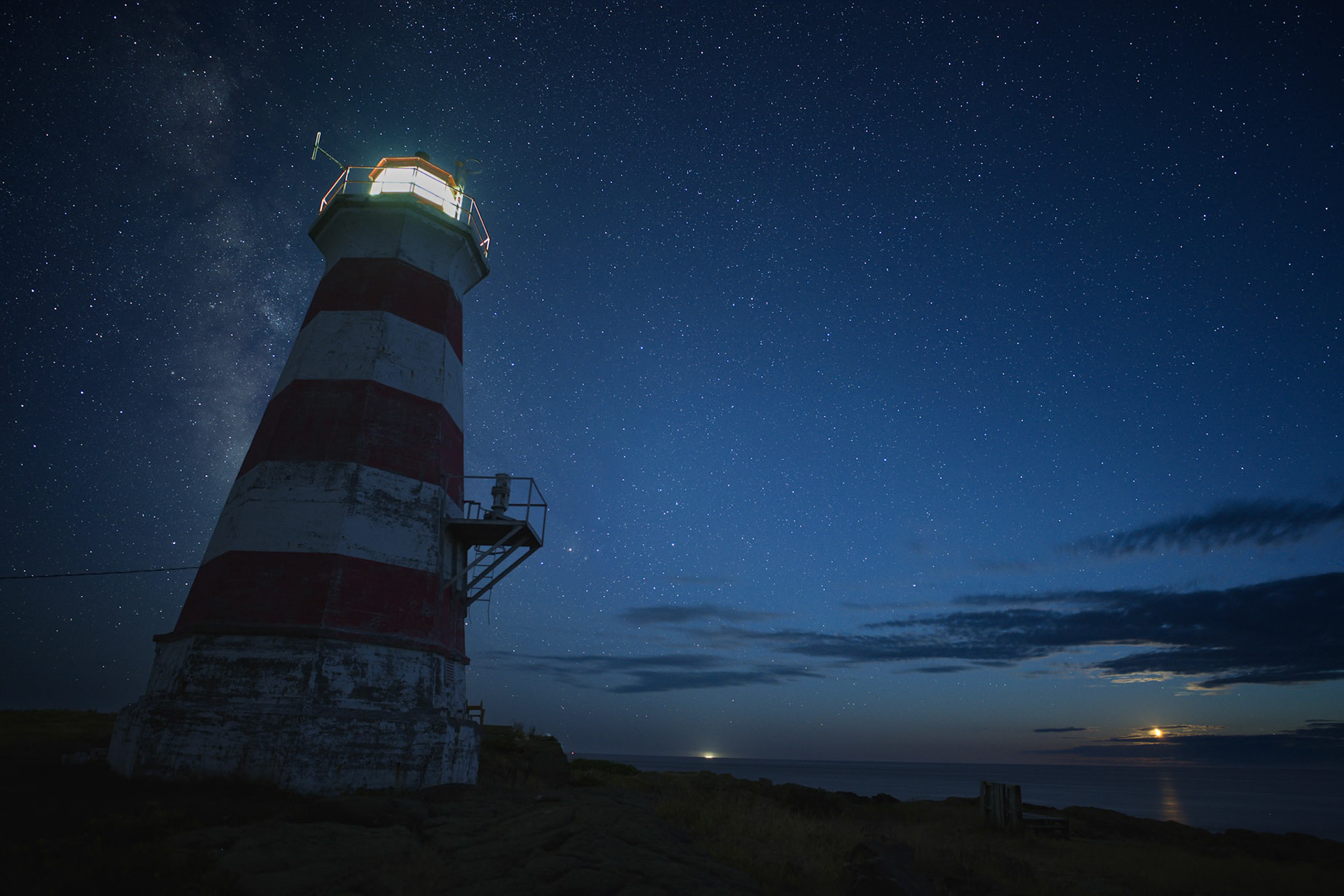 Milky way over Brier Island lighthouse, Nova Scotia.