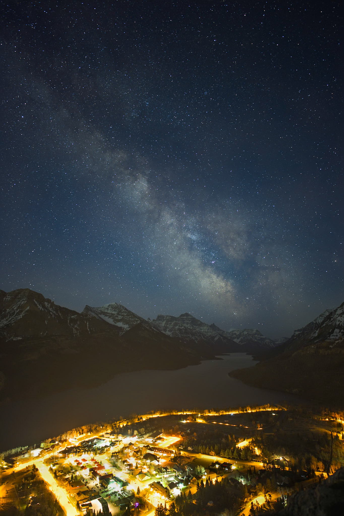 Milky Way over village of Waterton, Waterton Lakes National Park, Alberta.