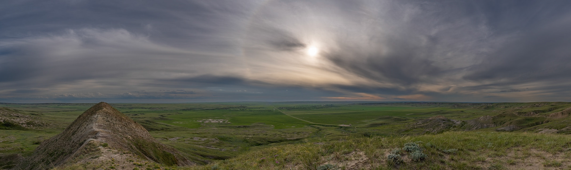 View towards Val Marie from 70 Mile Butte trail, Grasslands National Park - West Block, Saskatchewan.