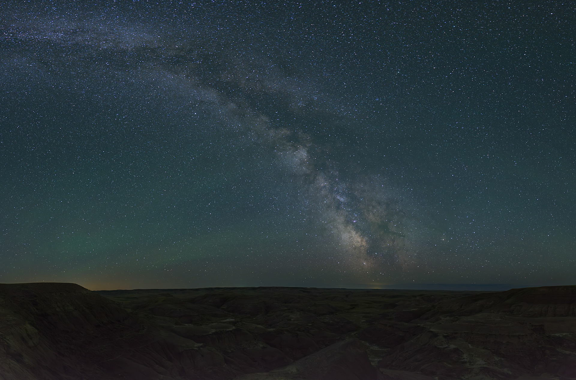 Milky way over Grasslands National Park - East Block, Saskatchewan.