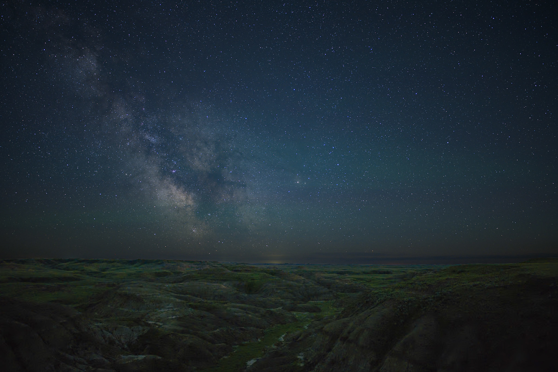 Milky way over Grasslands National Park - East Block, Saskatchewan.