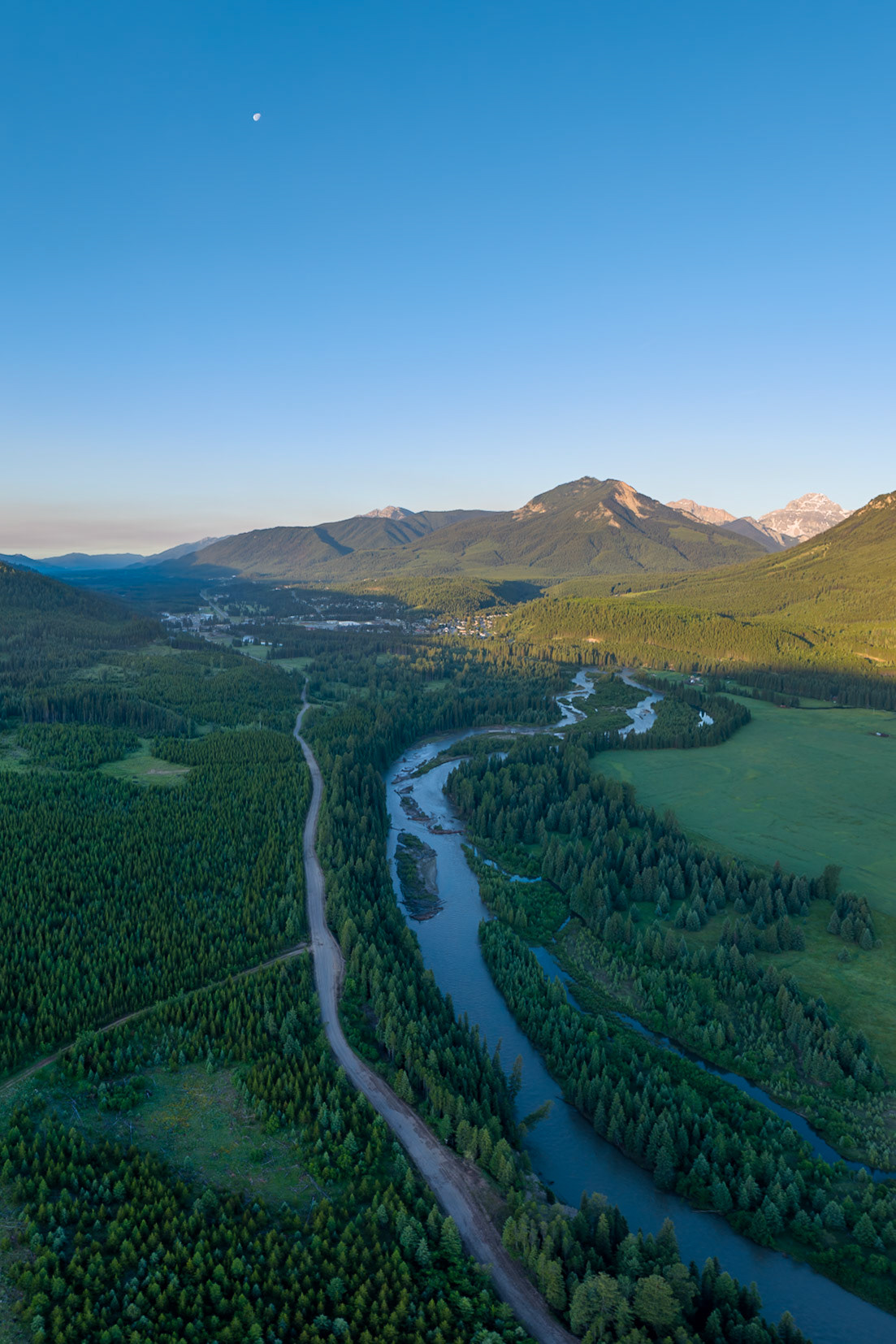 Looking south over Elk River and Elkford, BC.