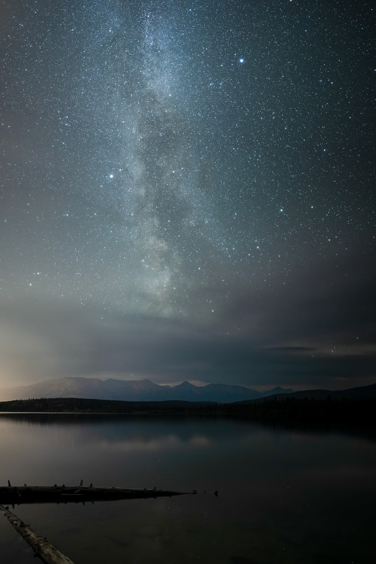 Milky way over Pyramid Lake, Jasper National Park, Alberta.