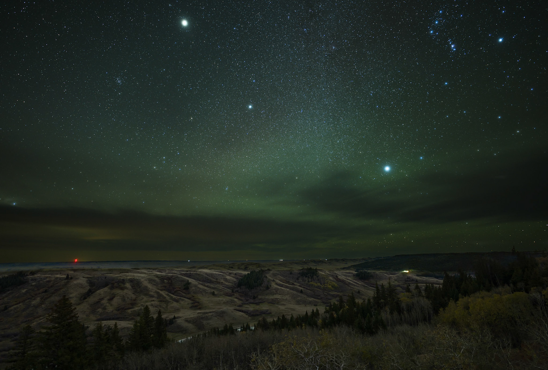 Stars over Conglomerate Cliffs in Cypress Hills Provincial Park, Saskatchewan.
