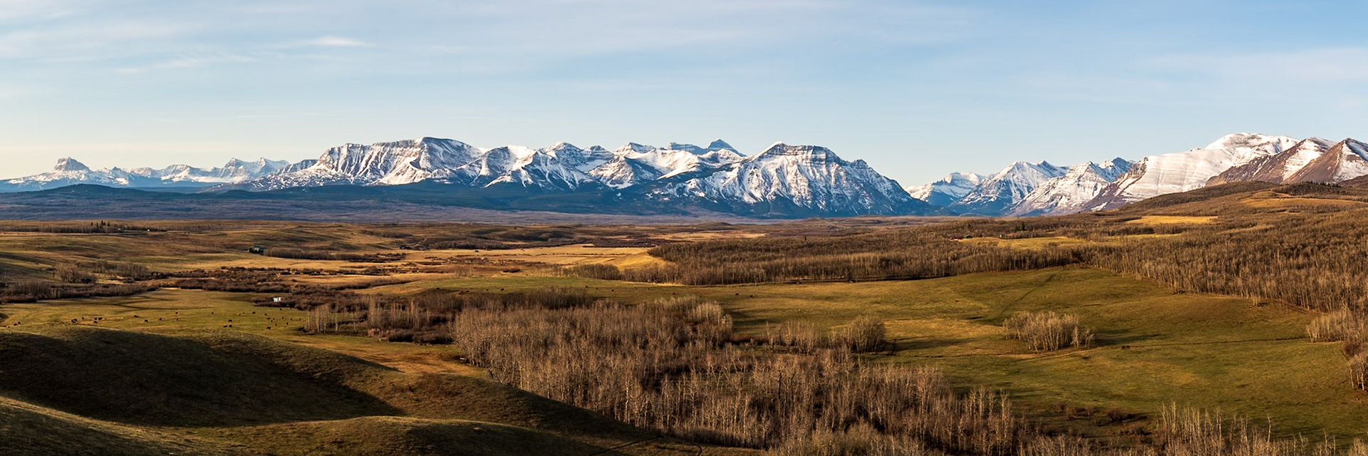 View over ranchlands towards Waterton Lakes National Park, Alberta.