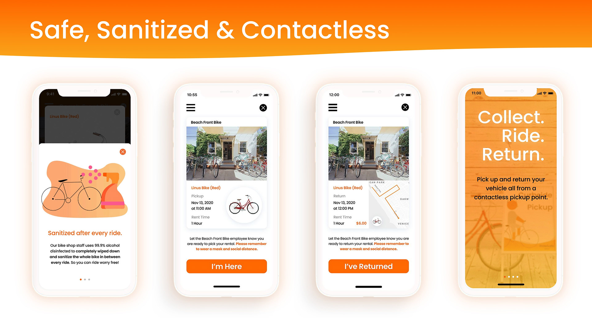 The app also shows users how each bike rental shop is sanitizing vehicles and what precautions they are taking to keep them safe. It also allows them to schedule completely contactless curbside pickups and returns.