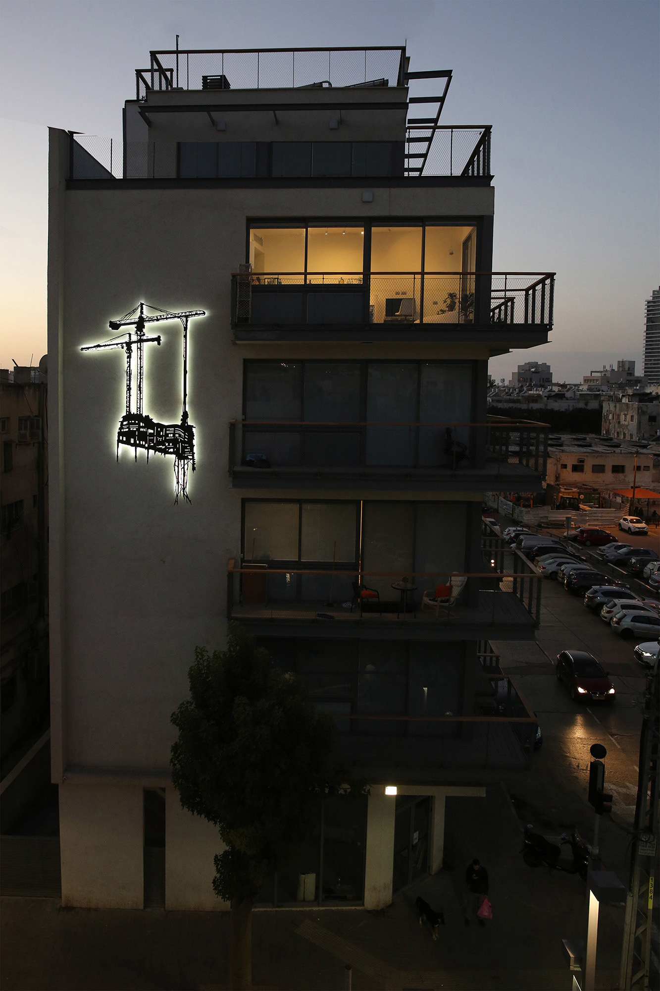 Chlenov Street Project | 2017 | Installation view - Building façade | Metal, LED lighting, industrial paints | 5X3m