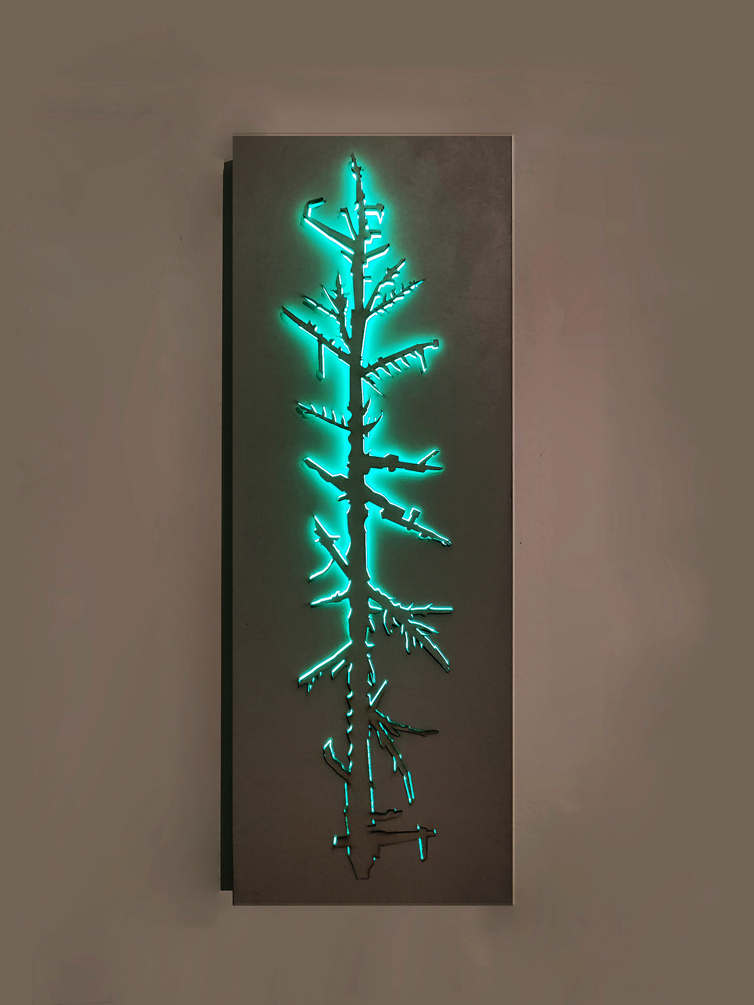 Growth segment no.12 | Rathaus, Norderstedt, Germany | 2018 | Wood, Laser cutting, Paint, LED lights | 60x20 cm