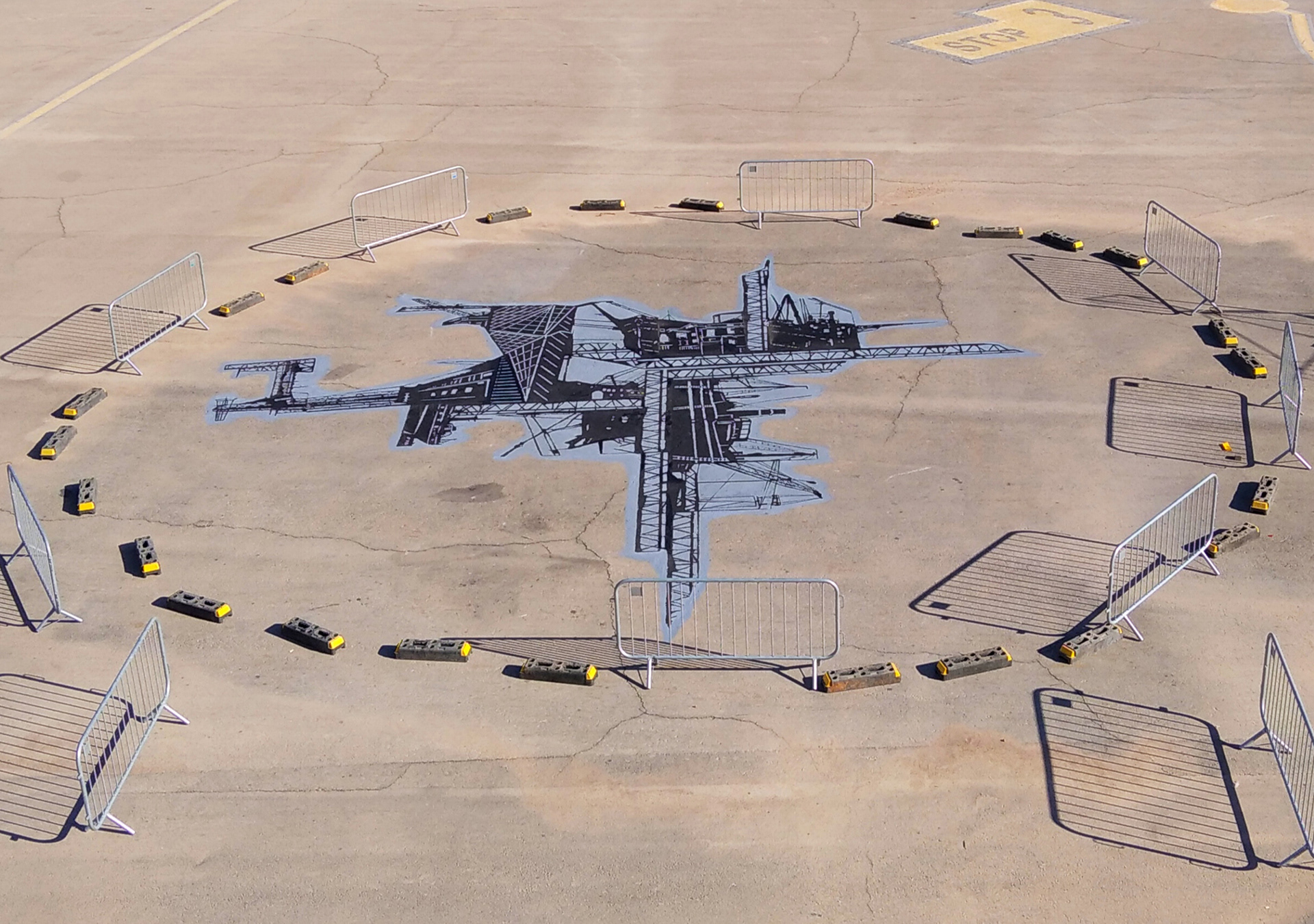 Shifting | on view | 2021 | Eilat's deserted Airport Runway exhibition | Industrial paint | 11x11m