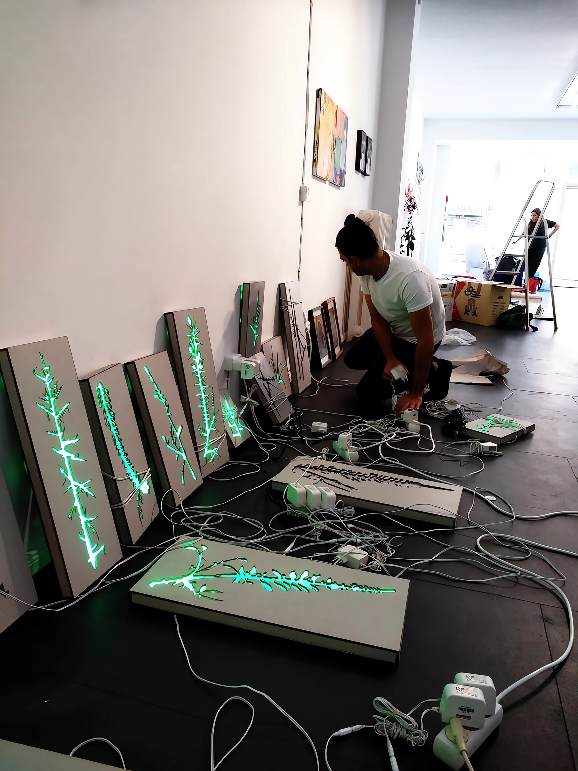 Growth | work in progress | 2018 | Circle1 gallery, Berlin, Germany | Wood, Laser cutting, Paint, LED lights