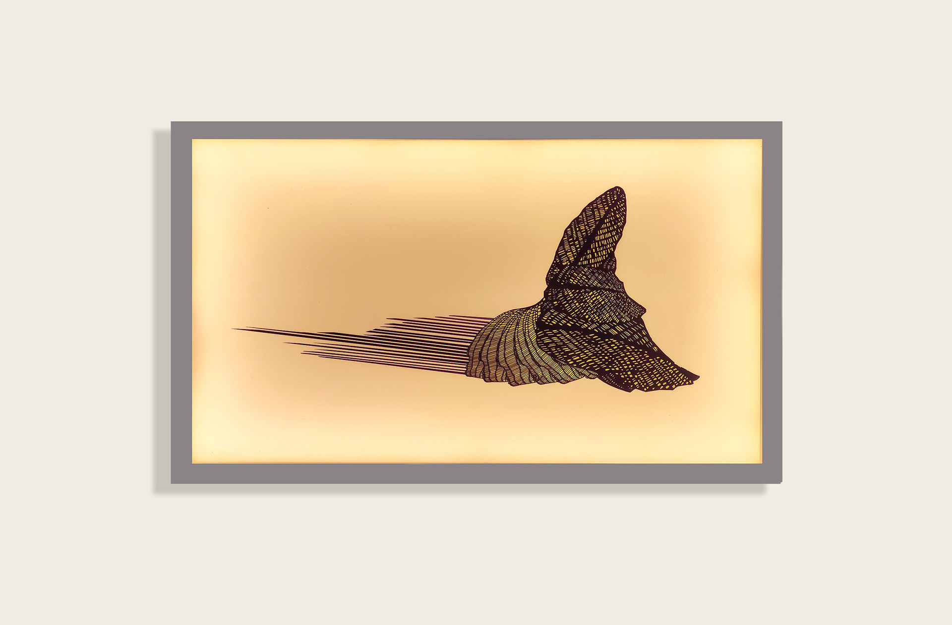Metor | 2024 | transparencies, wood, perspex, LED lights | 42x27x4.5 cm