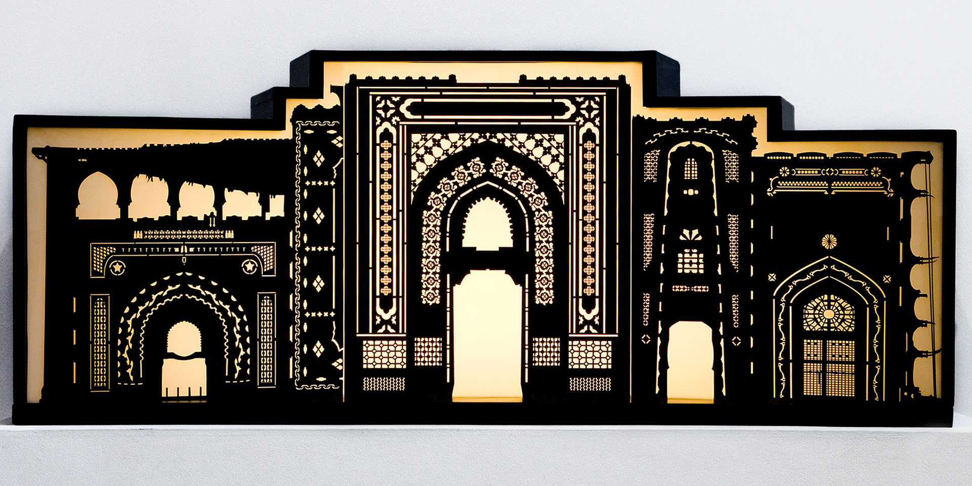 Sha'arot | 2010 | cardboard, laser cutting, wood, perspex, fluorescent light | 158x55x30 cm