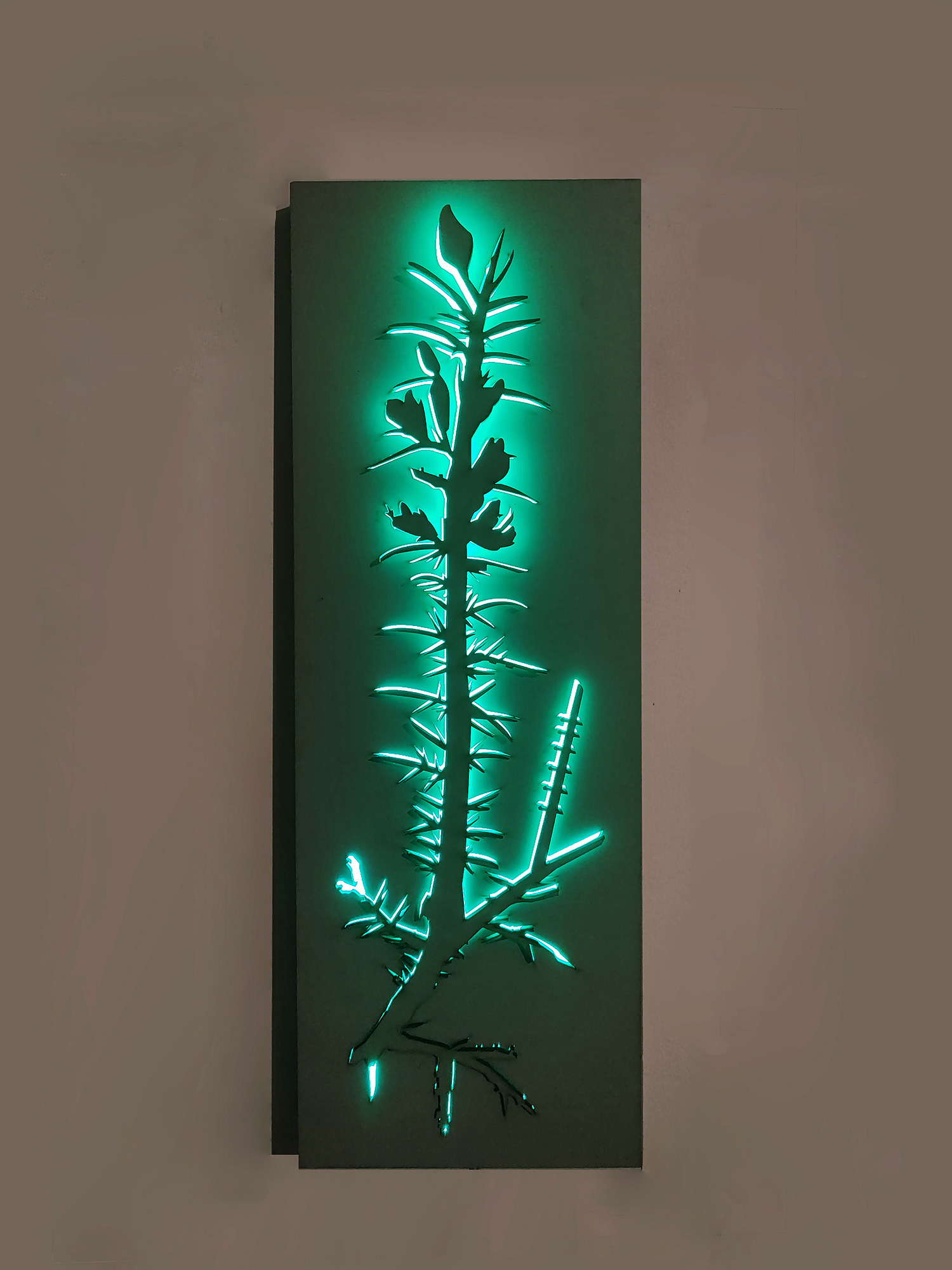 Growth segment no.14 | Rathaus, Norderstedt, Germany | 2018 | Wood, Laser cutting, Paint, LED lights | 59x24 cm