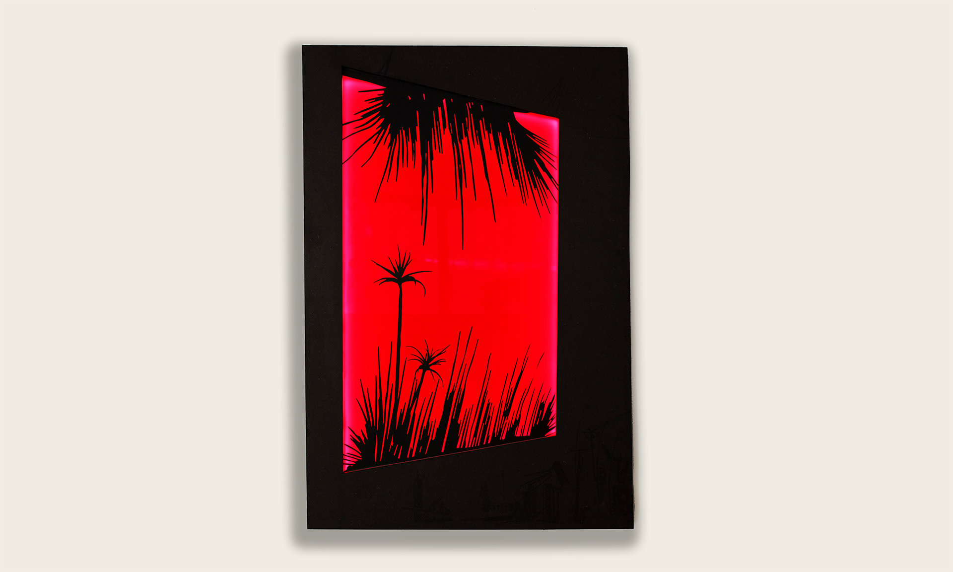 Hilton | 2022 | MDF, laser cutting, LED lights, perspex, vinyl stickers | 122x84x4 cm