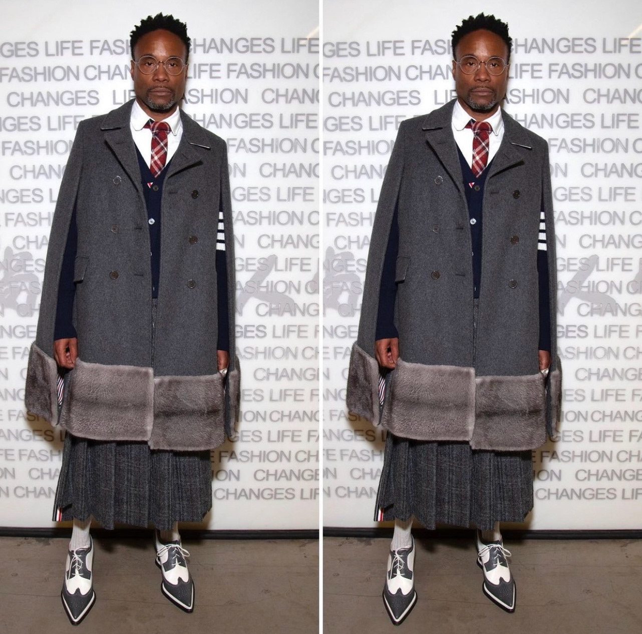 London Fashion Week, wearing Thom Browne