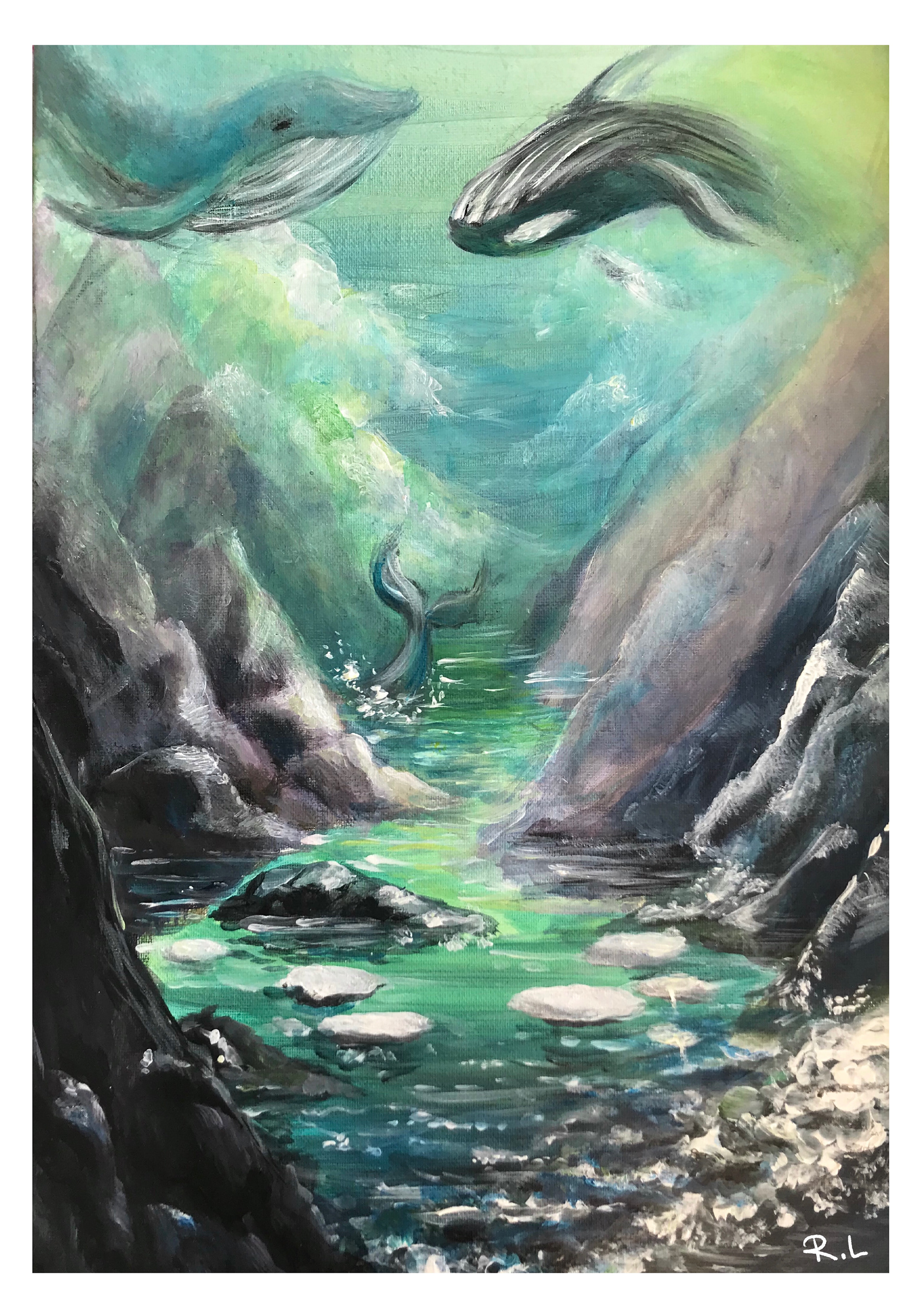 "Spirit Whales" 2020. Acrylic on Canvas.