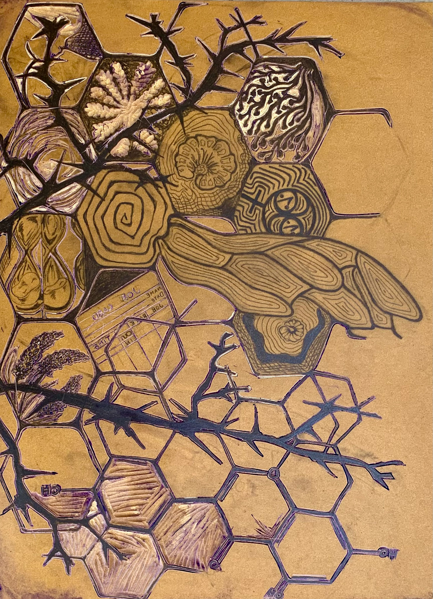 "Mother" linoleum block.