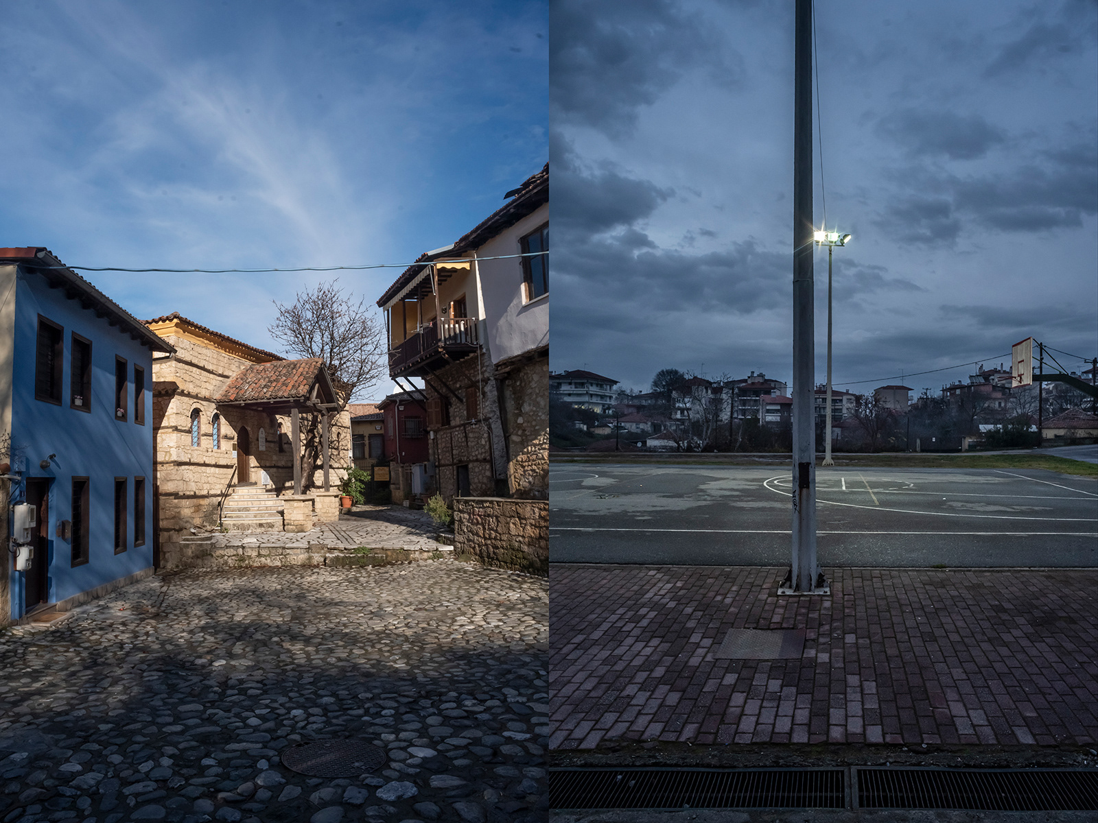 Jason Francisco / Left: Renovated but community-less synagogue, Veria; Right: The destroyed and overbuilt Jewish cemetery of Veria, bones still in the ground.