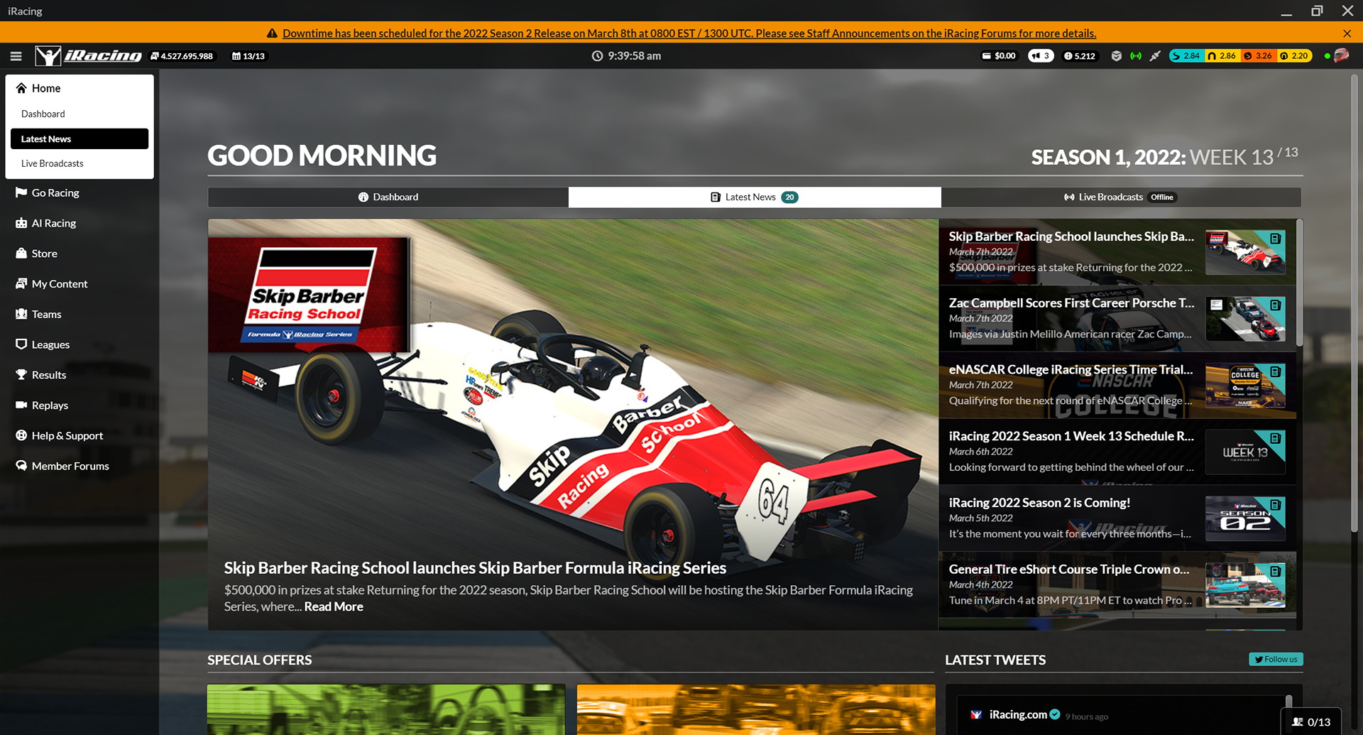 iRacing UI - Main page