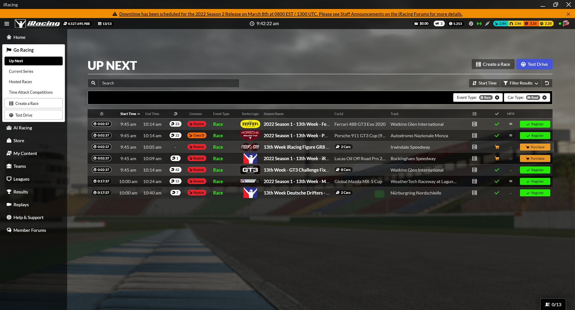 iRacing UI - "Up next" sign-up