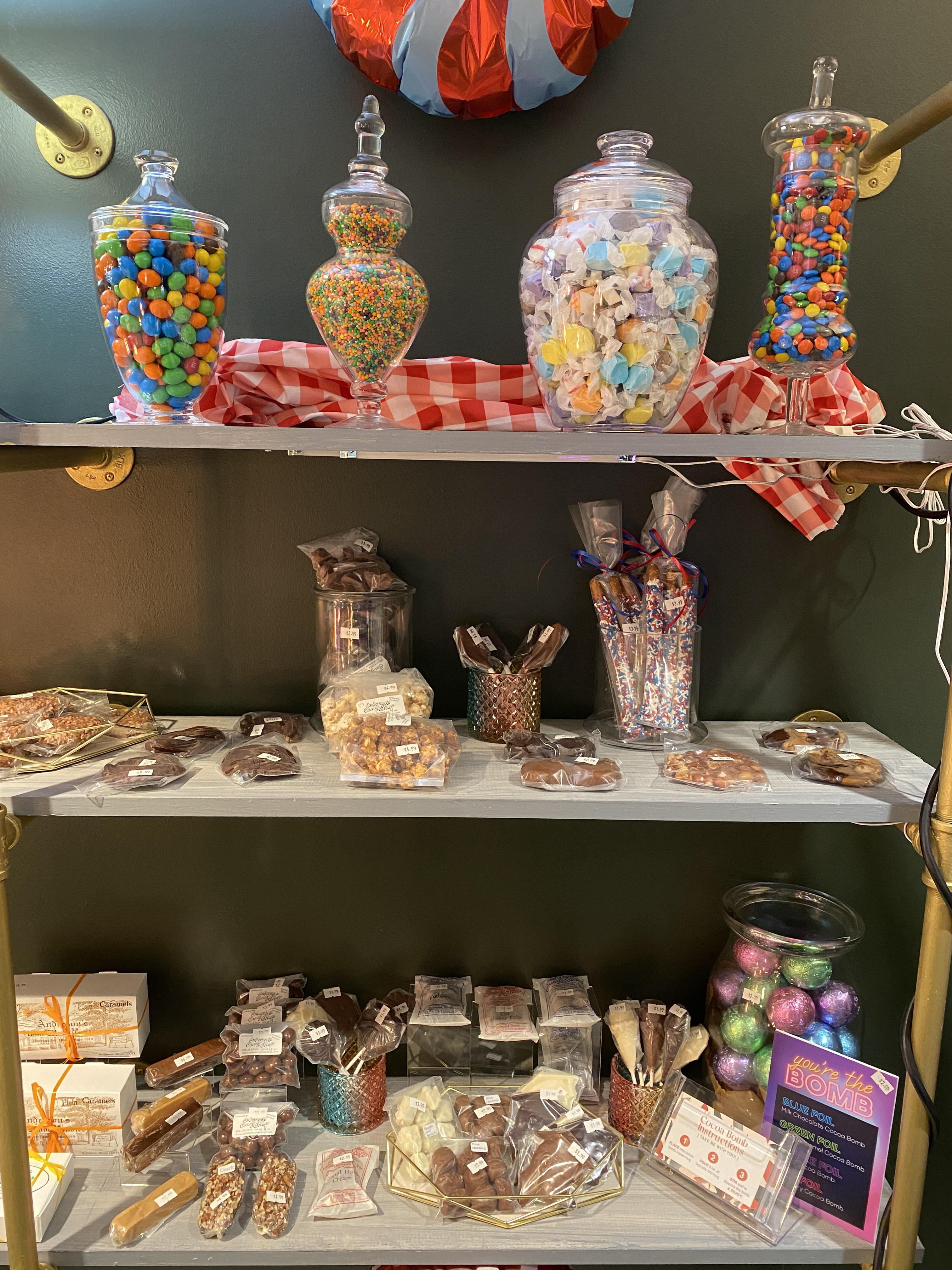 chocolate covered pretzels, caramels, nuts, bars- you name it