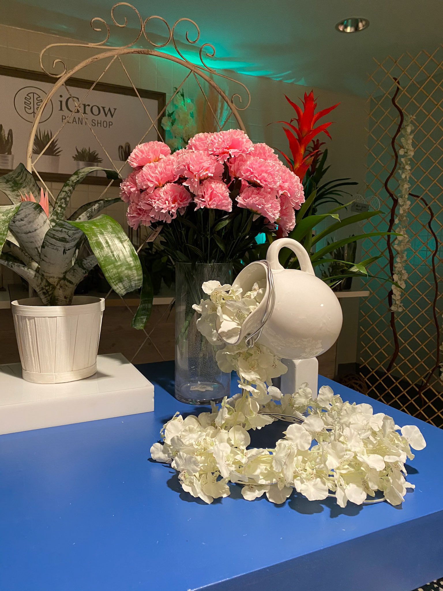 a pitcher of petals