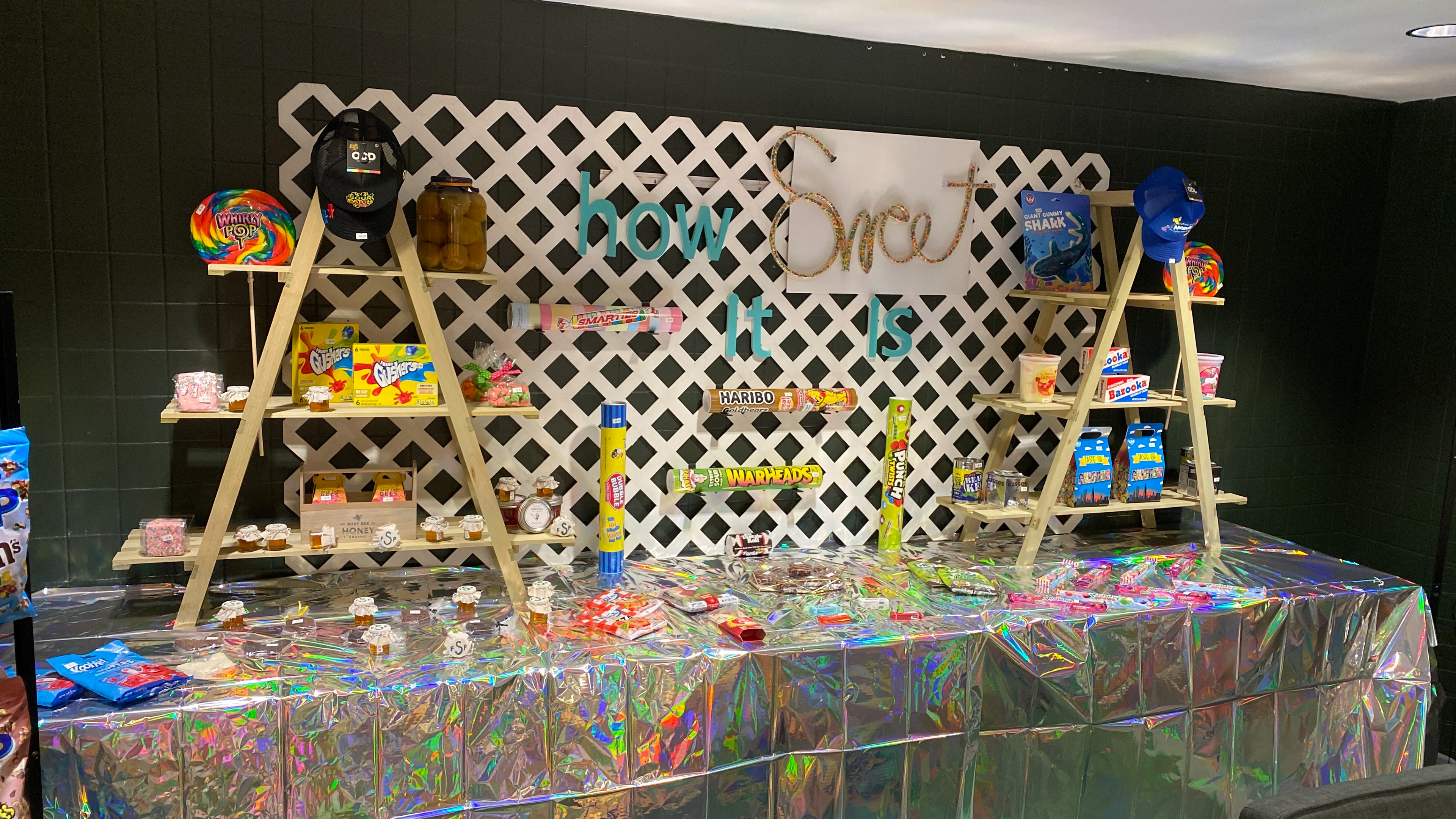 candy trucker hats, feet and feet and feet of nerds rope, local honey, and fresh made preserves