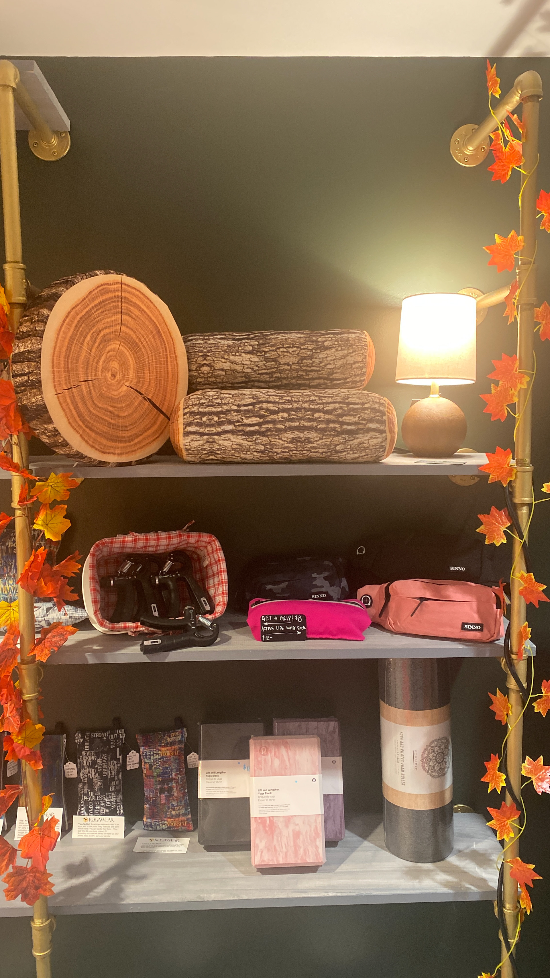 fireside cushions, yoga accessories, and pencil cases