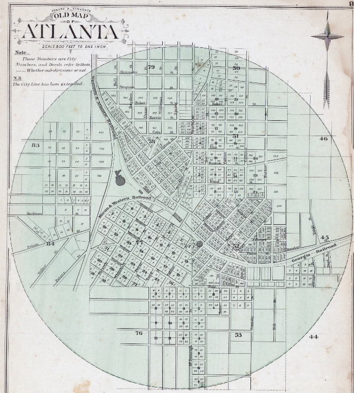 "Old Map" of Atlanta, 1878. Source: Emory University, http://disc.library.emory.edu/atlantamaps/1878-overview/