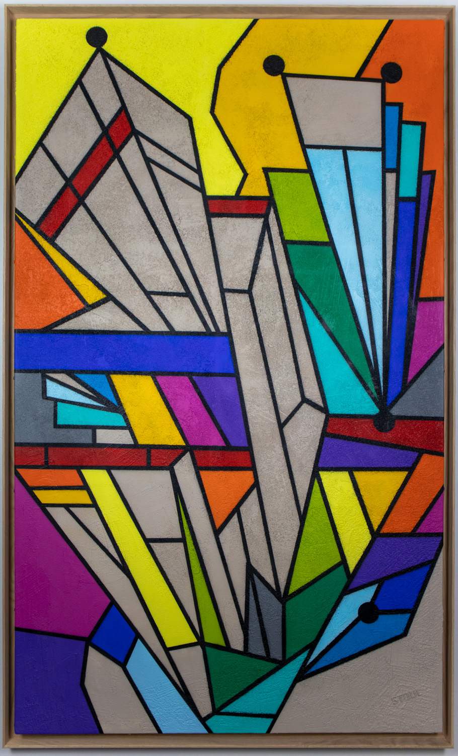 "Coeur perlé" 2022 Peinture acrylique et enduit pierre sur toile - Caisse américaine en chêne - 163x97 cm