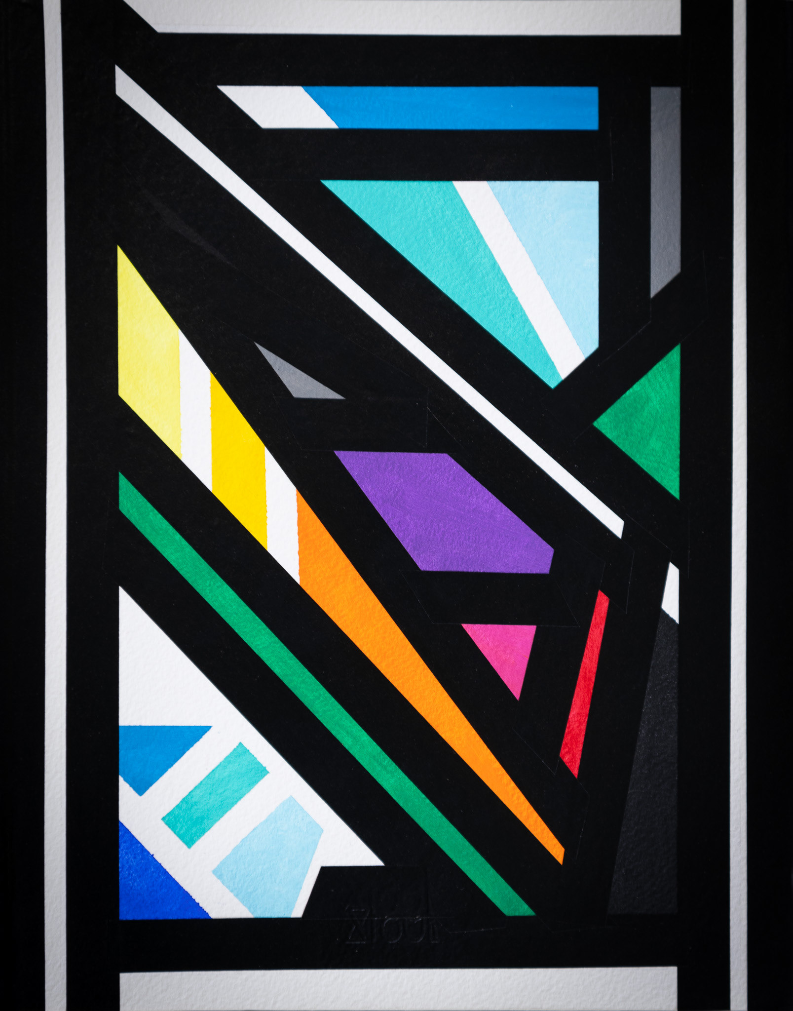 "Blanc et noir IV" 2022 Peinture acrylique et collages sur papier Arches 300gr - Encadré sous verre 30x24 cm