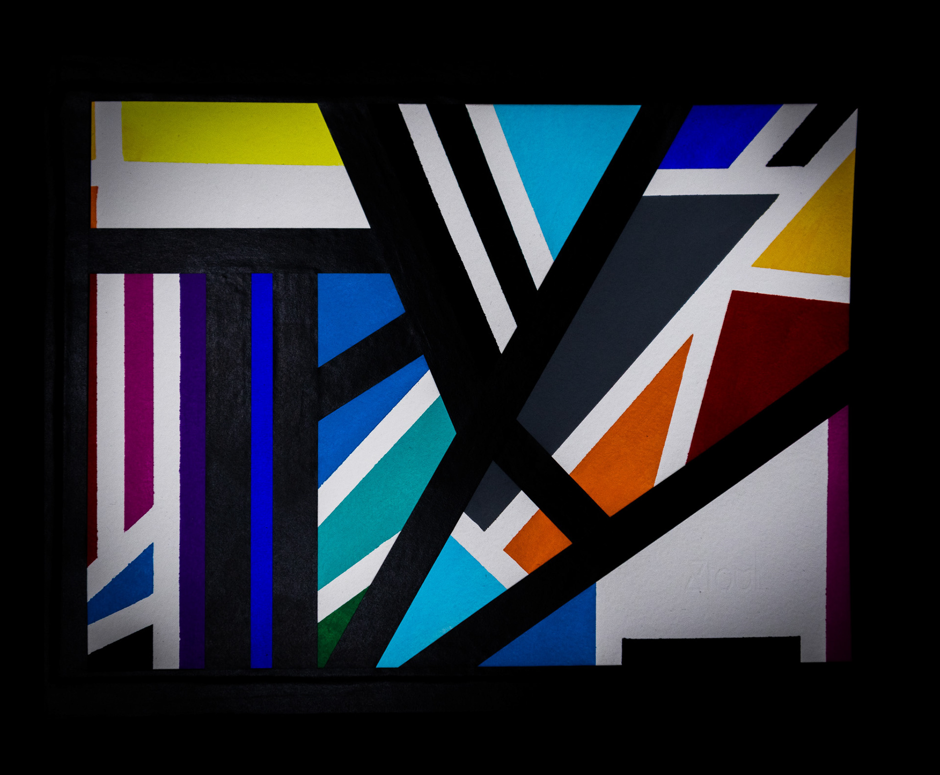 "Blanc et noir III" 2022 Peinture acrylique et collages sur papier Arches 300gr - Encadré sous verre 30x24 cm