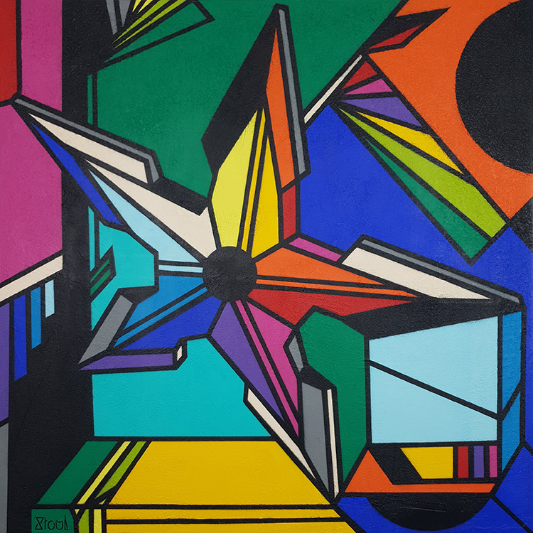 "ORU HIRA SHAKEN" 2020 Acrylique et pierre sur toile 100x100 cm