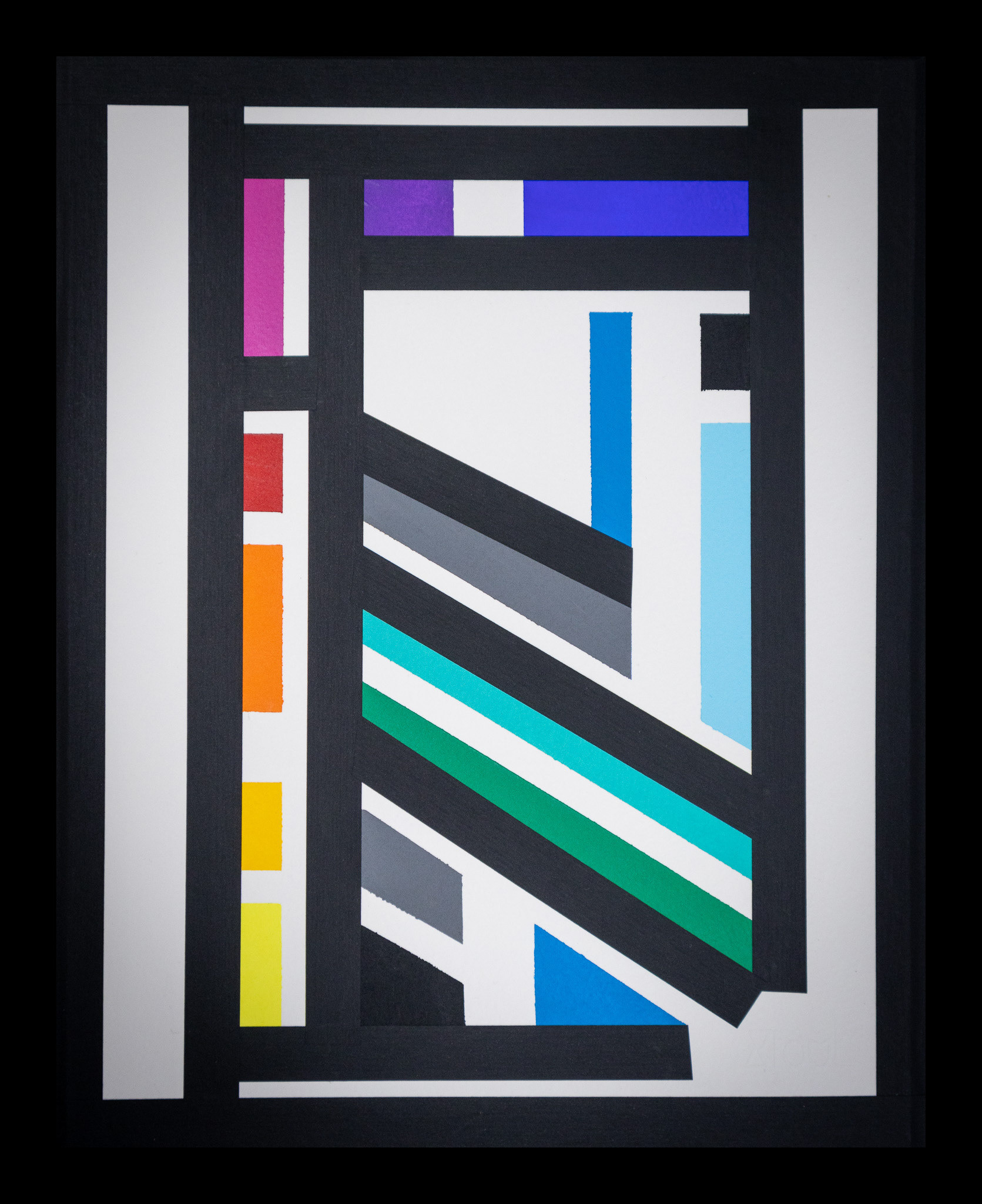 "Blanc et noir II" 2022 Peinture acrylique et collages sur papier Arches 300gr - Encadré sous verre 30x24 cm