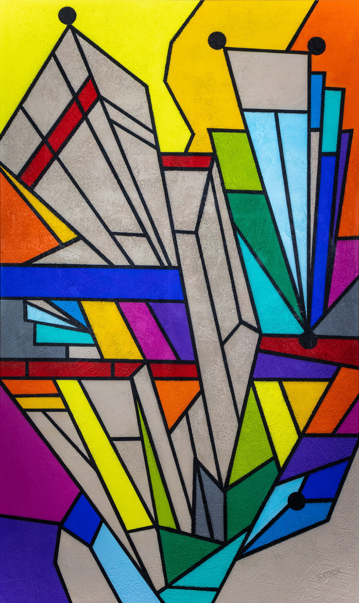 Cœur perlé, 2022 — Peinture acrylique et enduit pierre sur toile, caisse américaine en chêne, 163 × 97 cm.
