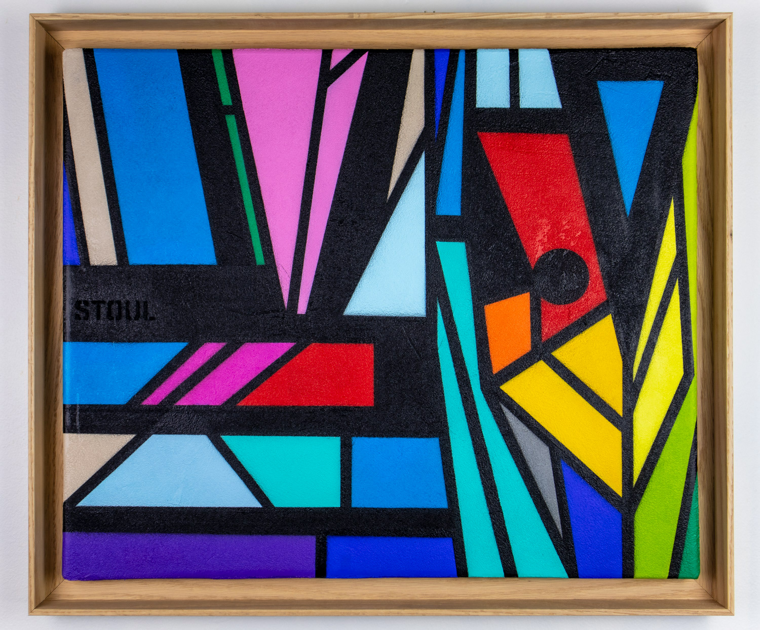 "L'eau des 4 éléments - Ecole Championnet Paris" 2022 Peinture acrylique et enduit pierre sur toile - Caisse américaine en chêne - 46x55 cm