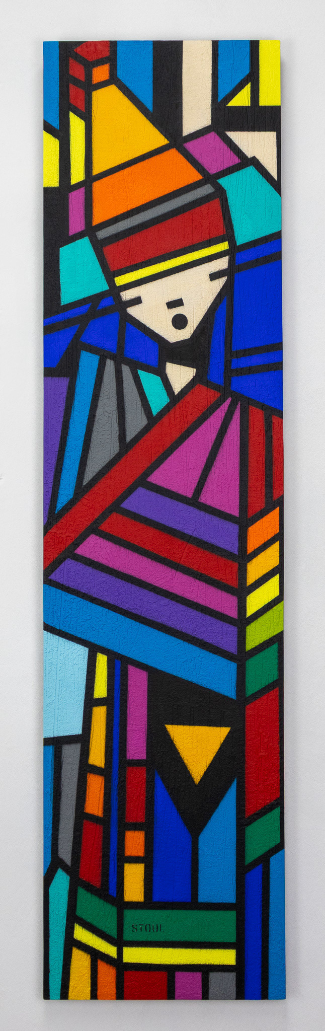 “Oru sutsu Laos (costume)” Stoul 120x30x3cm Peinture acrylique et enduit pierre sur bois 2025