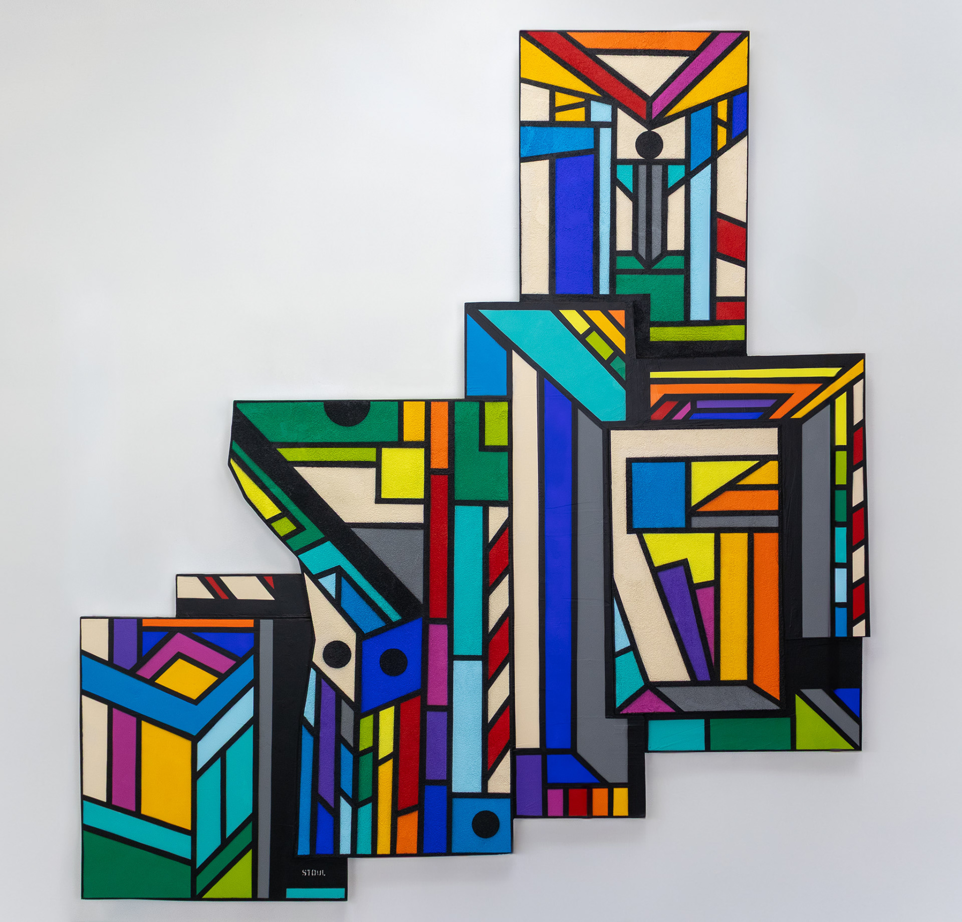 “ORU KONSTORAKTA” Stoul 150 x 139 cm Peinture acrylique et enduit pierre sur bois 2025