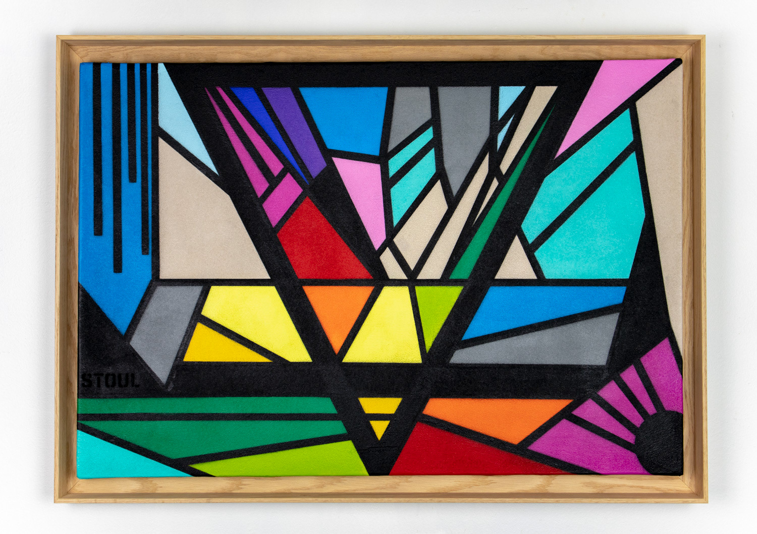 "La terre des 4 éléments - Ecole Championnet Paris" 2022 Peinture acrylique et enduit pierre sur toile - Caisse américaine en chêne - 73x51 cm