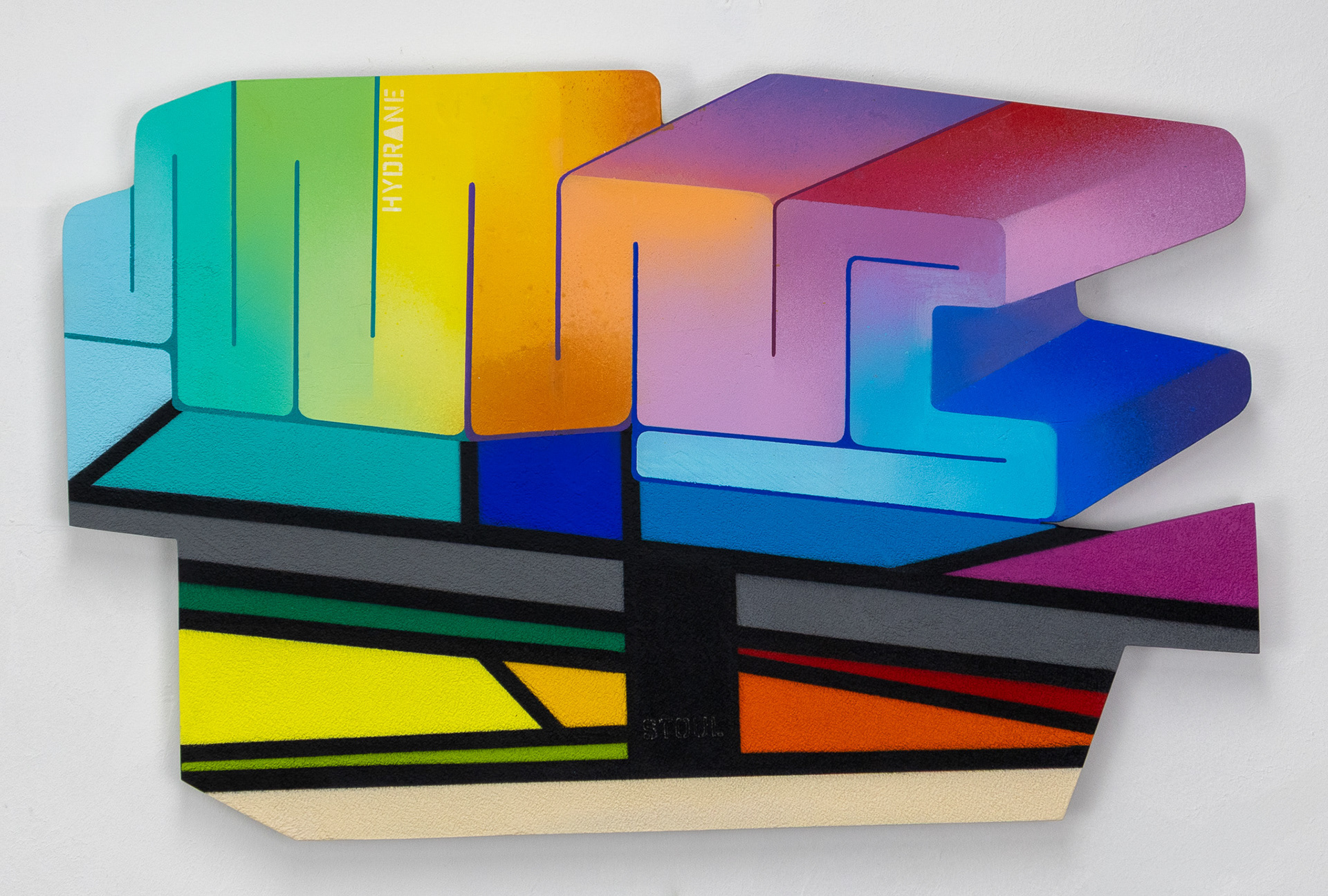 "Totem barunsu” Stoul - Hydrane Peinture spray acrylique et enduit pierre sur toile 39x60x3cm 2025
