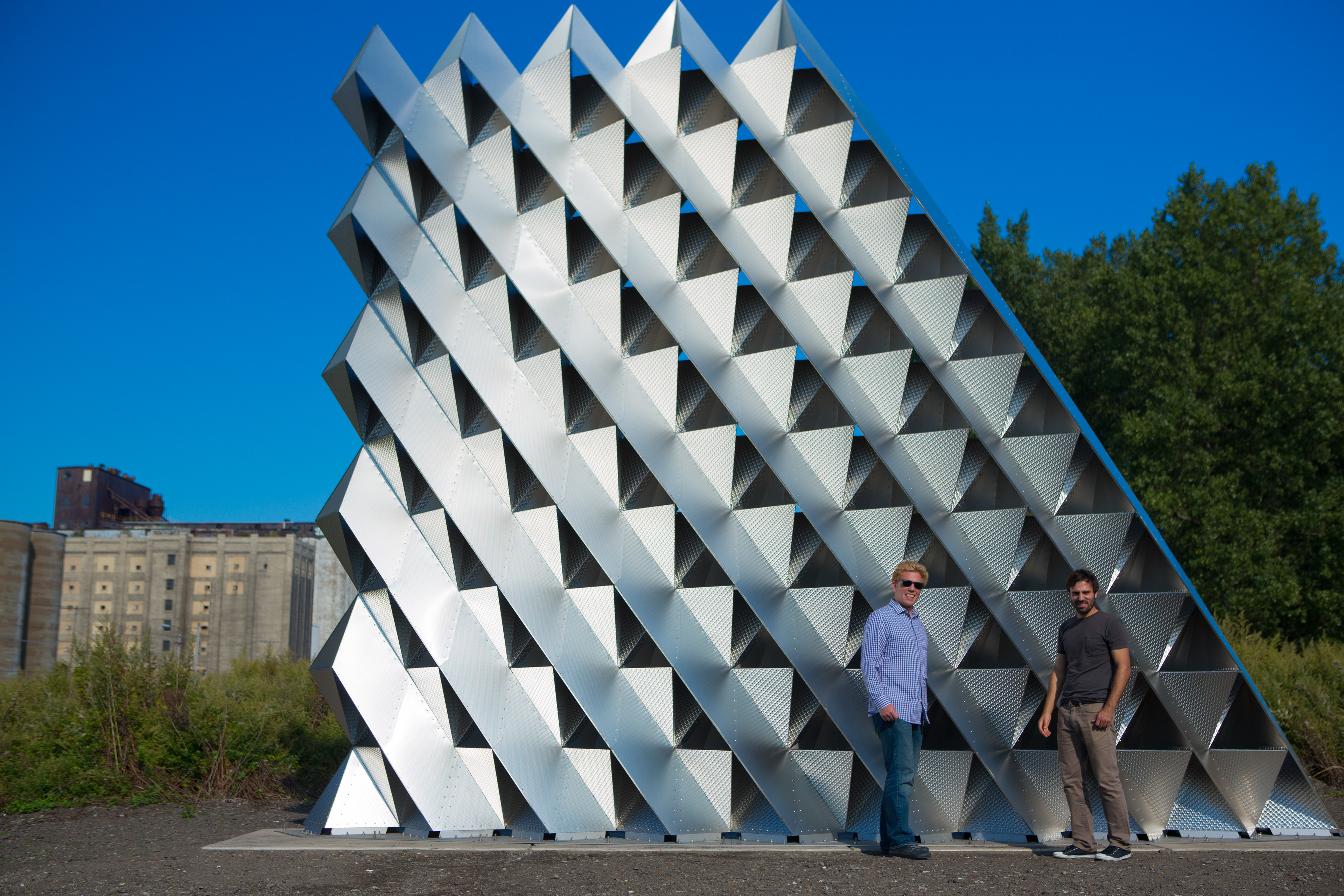 Folded steel sculptural wall by Chris Romano and Nick Bruscia