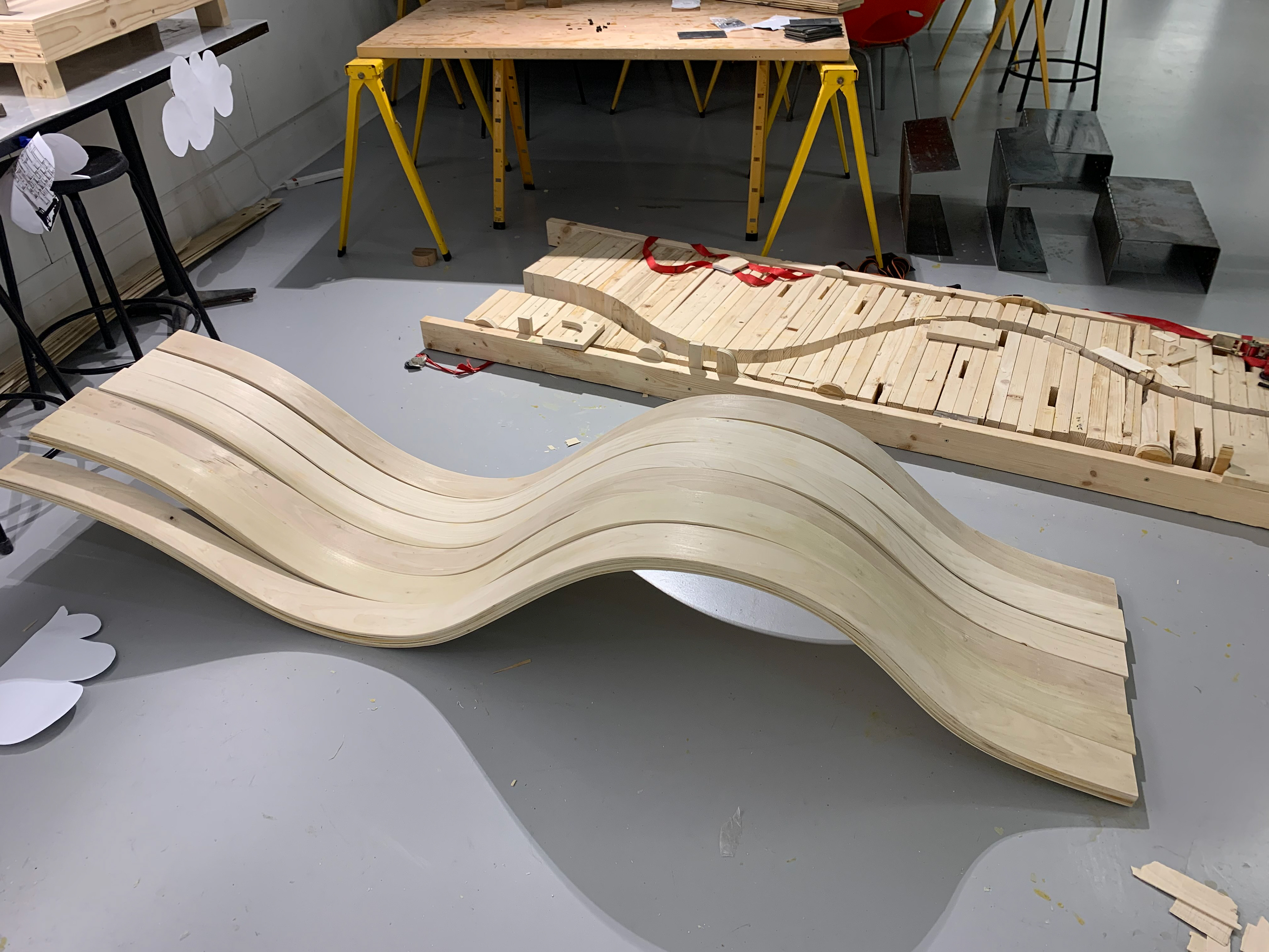 Final thickness for 1 bench module (8 strip layers) to accommodate the human body