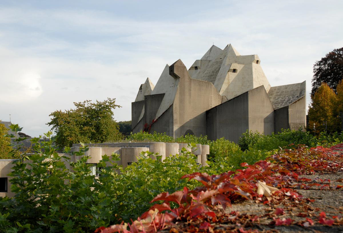Folded metal plates exterior at Neviges Pilgrimage Church
