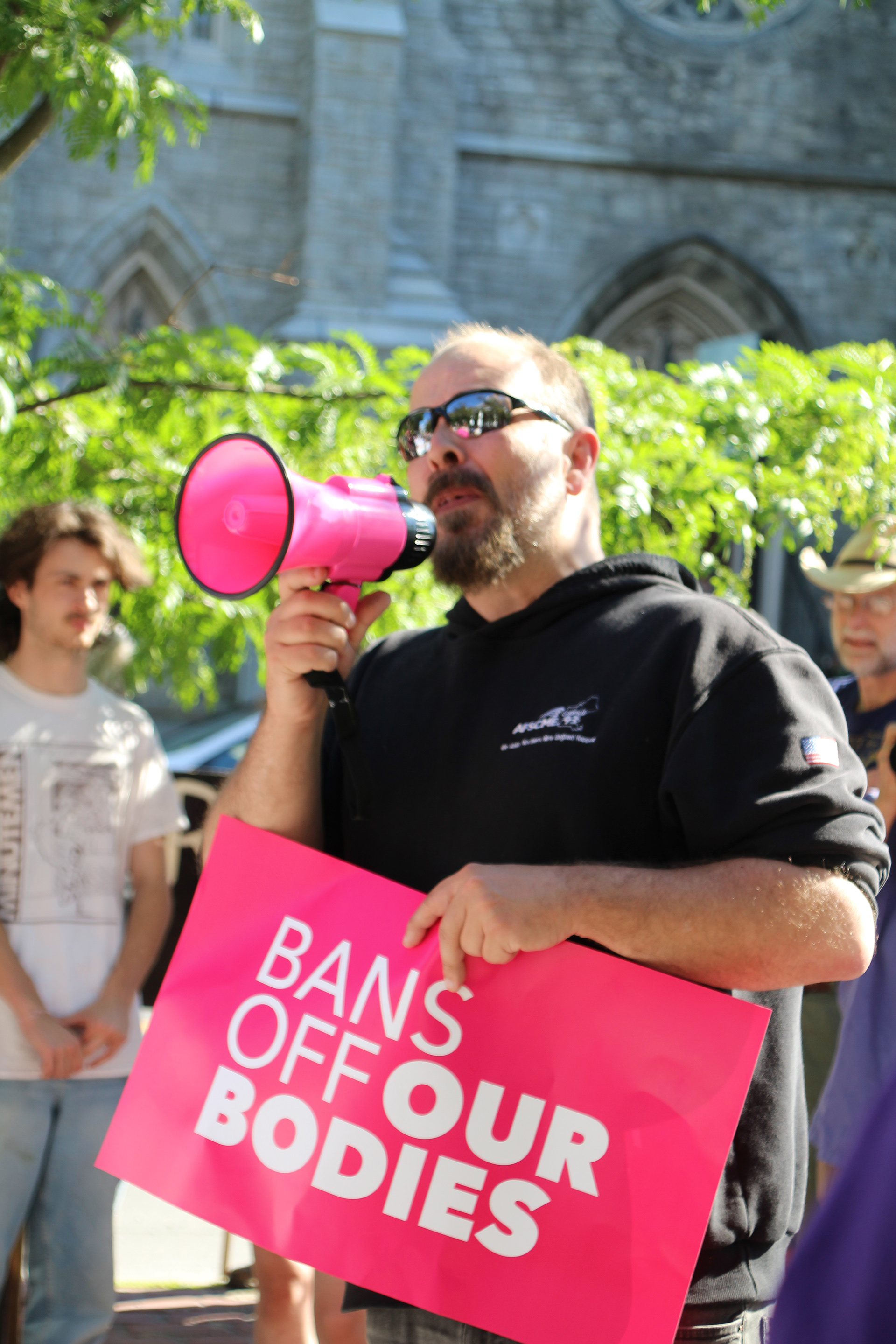 David van Deusen speaks at a rally in Montpelier, Vt. on June 24, 2022. (Lia Chien/VTDigger)