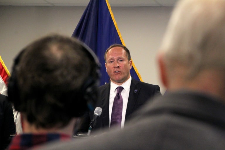 Acting Police Chief Jon Murad addresses the crowd in a Burlington, Vt. press release on June 9, 2022. (Lia Chien/VTDigger)
