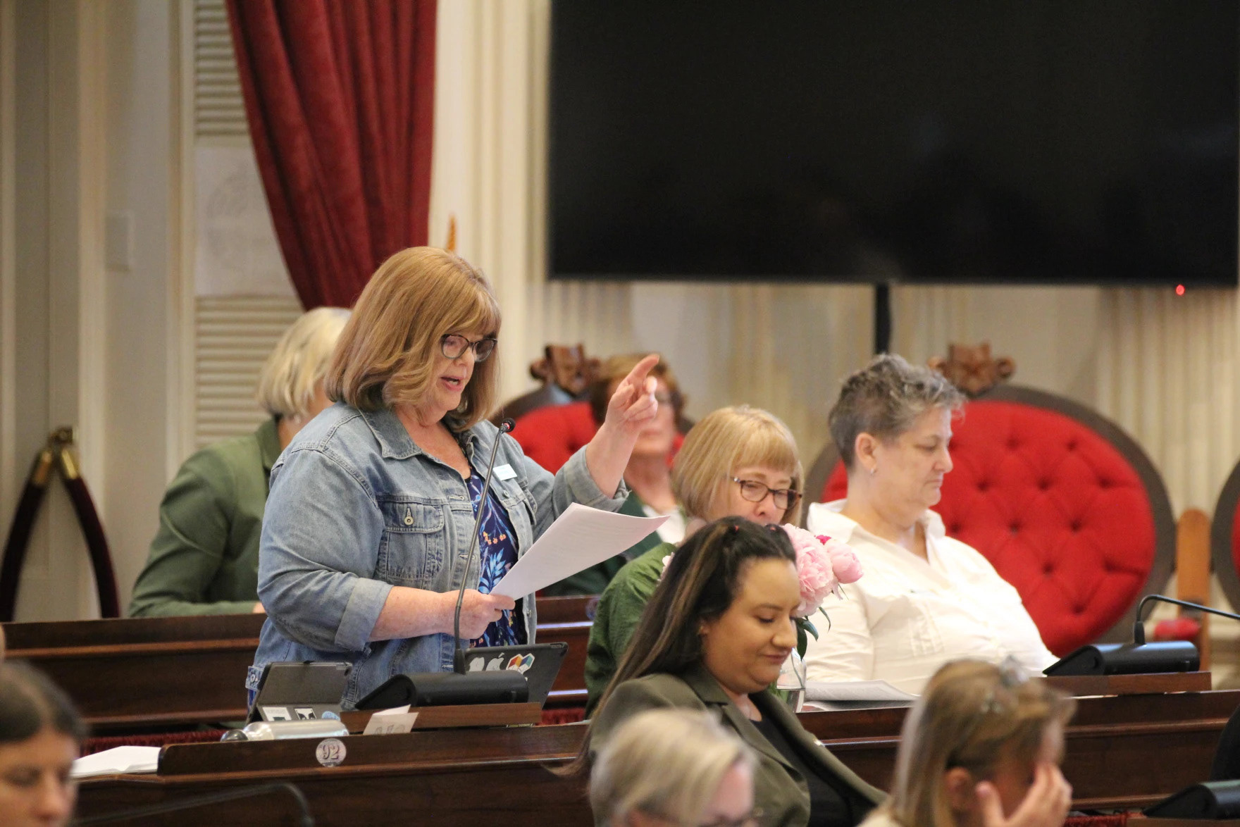 Waterbury Rep. Theresa Wood, a Democrat, speaks during debate in the House of Representatives on June 20, 2023 (Lia Chien/Vermont Public)