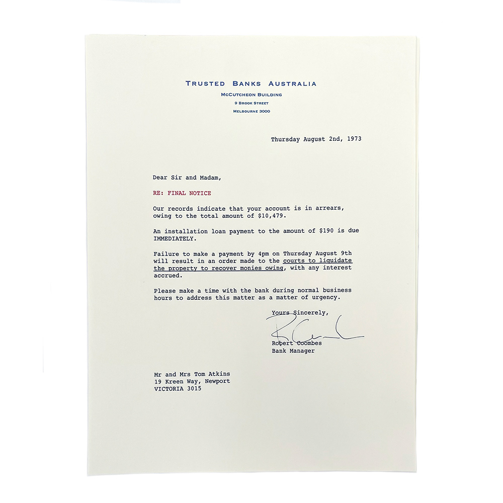 Retro notice from the bank including signature