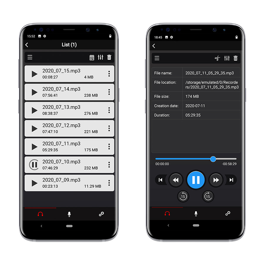 Phone interface recreations of voice recordings
