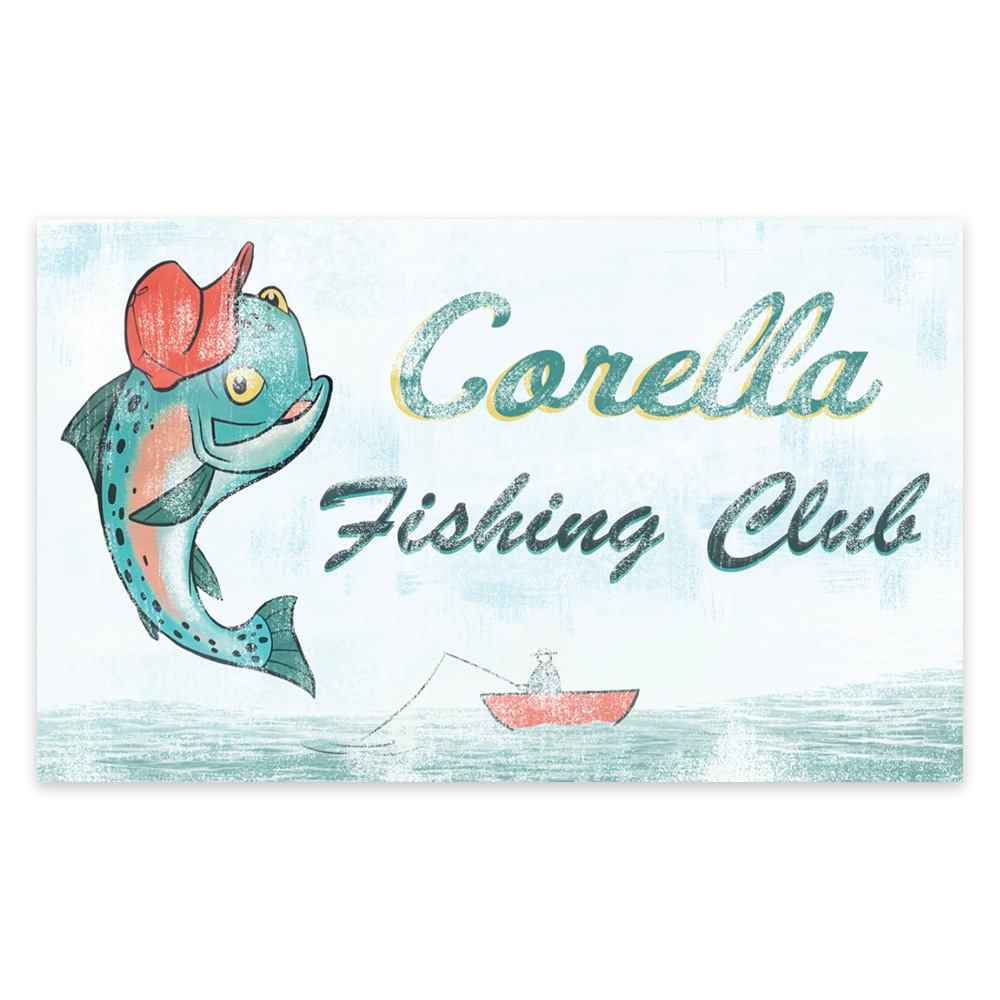 Fishing club sign design including digital ageing and distressing