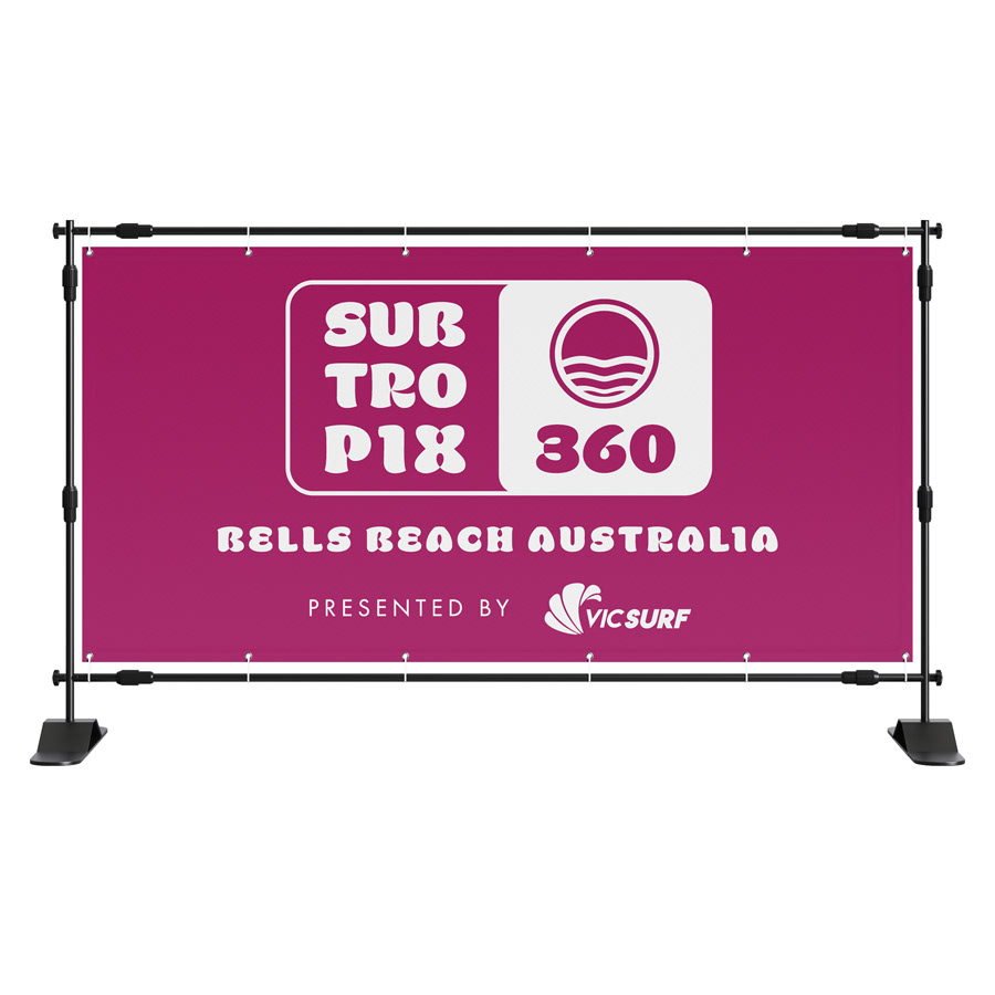 Surf event banner design including brand logos